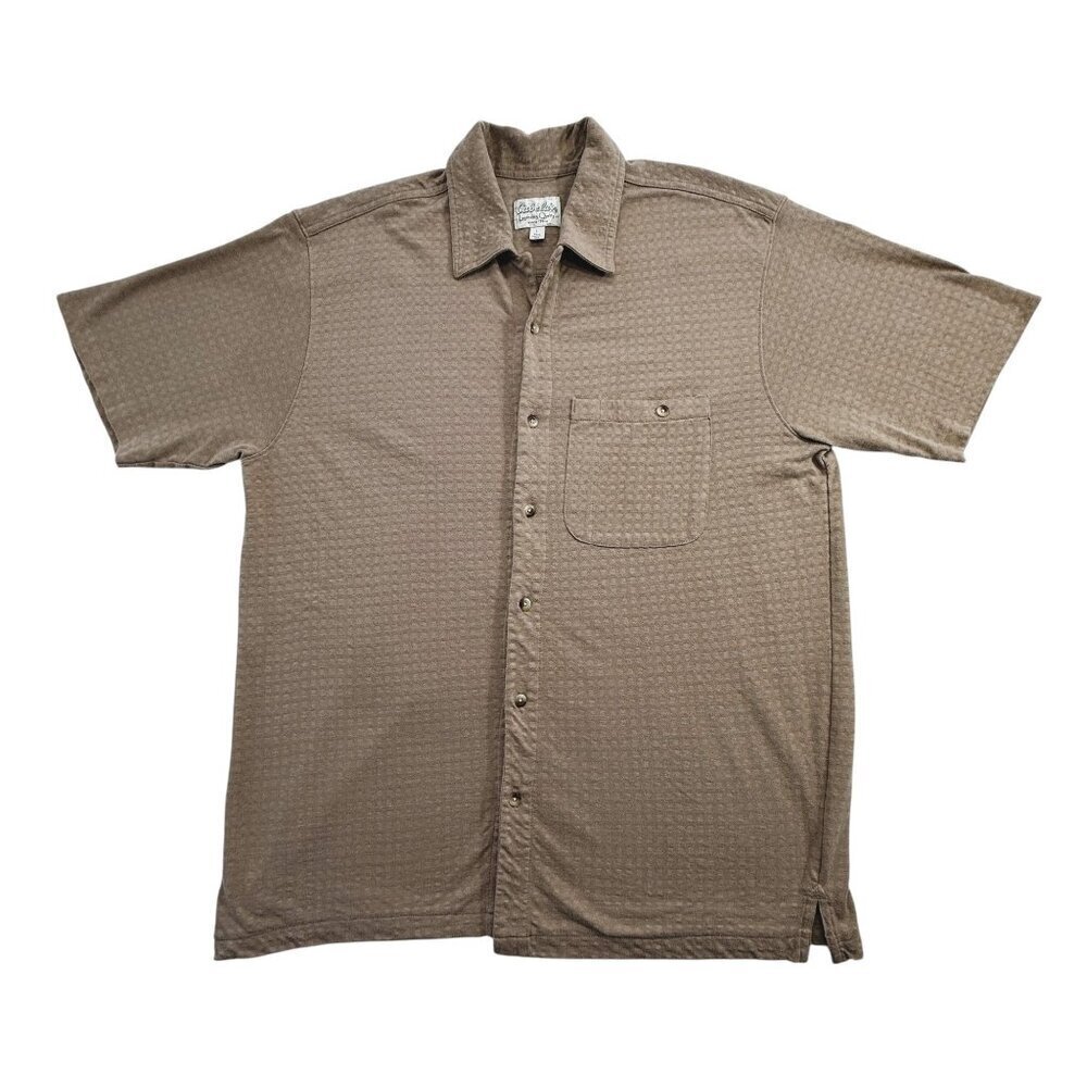 Cabelas‎ Button Up SS Shirt Waffle Weave Outdoor Travel Gorpcore Dad Tan Mens L